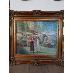Antiek schilderij bloemen markt