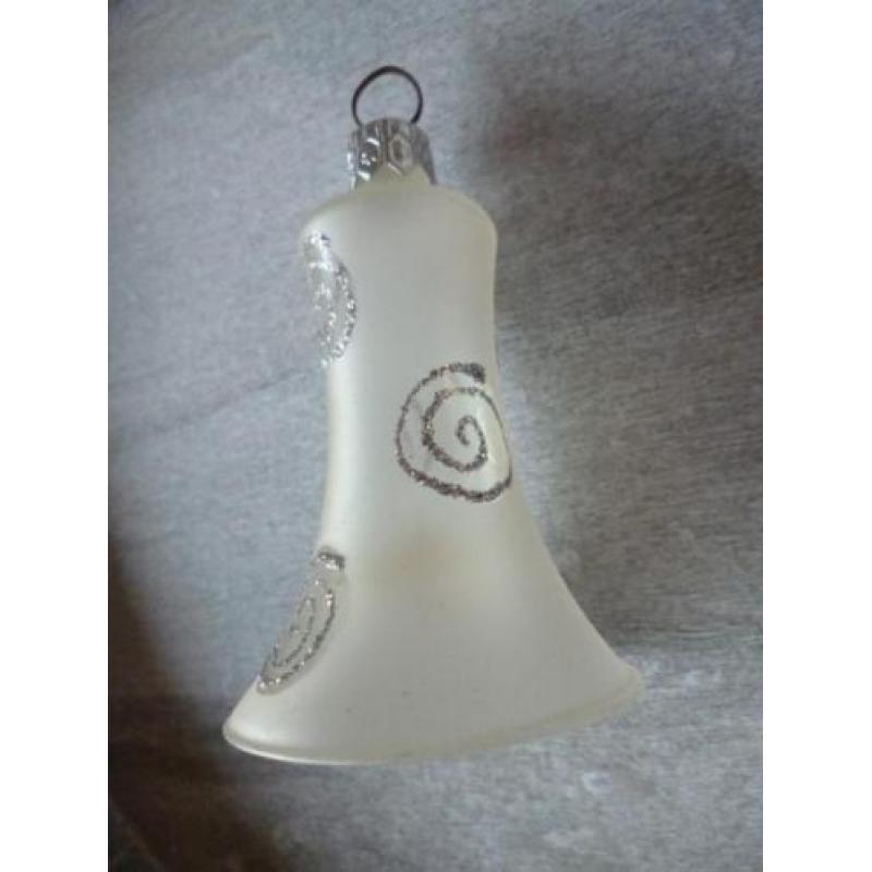 Brocante oude kerstbal, klokje glas, 09