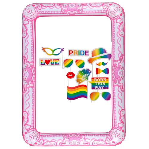 Foto prop set met frame - gay pride regenboog thema - 13-delig - photo booth accessoires