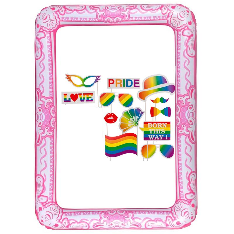 Foto prop set met frame - gay pride regenboog thema - 13-delig - photo booth accessoires